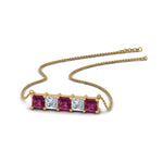 Load image into Gallery viewer, 5-stone-princess-cut-diamond-bar-pendant-with-pink-sapphire-in--FDPD8413GSADRPI-NL-YG
