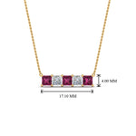 Load image into Gallery viewer, 5-stone-princess-cut-diamond-bar-pendant-with-pink-sapphire-in--FDPD8413GSADRPI-NL-YG
