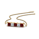 Load image into Gallery viewer, 5-stone-princess-cut-diamond-bar-pendant-with-ruby-in--FDPD8413GRUDR-NL-YG
