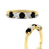 Load image into Gallery viewer, 5-stone-round-cut-1-carat-diamond-and-black-diamond-wedding-band-in-yellow-gold-FDENS141ROBGBLACKANGLE3-1.00CT-NL-YG