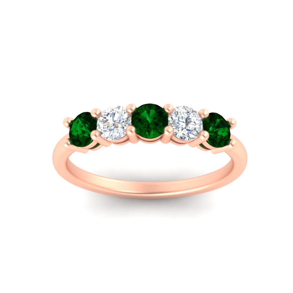 5-stone-round-cut-1-carat-diamond-and-emerald-wedding-band-in-rose-gold-FDENS141ROBGEMGRANGLE5-1.00CT-NL-RG