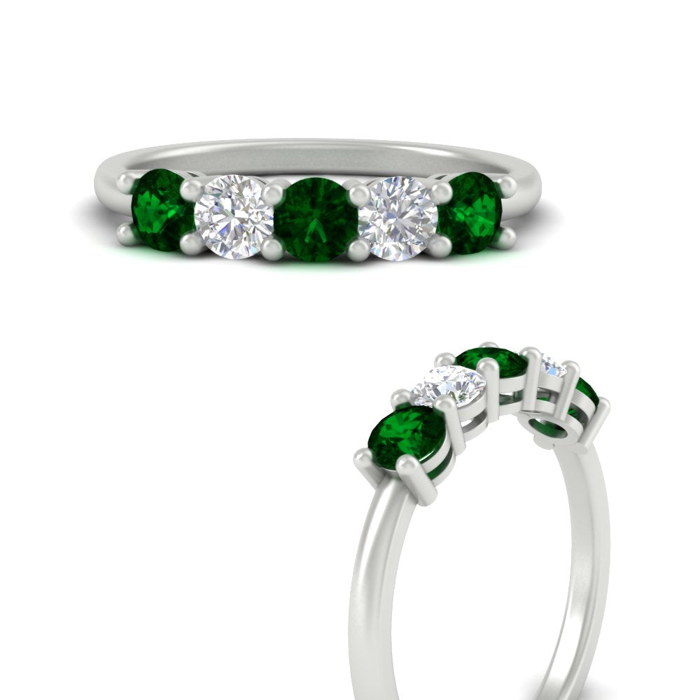 5-stone-round-cut-1-carat-diamond-and-emerald-wedding-band-in-white-gold-FDENS141ROBGEMGRANGLE3-1.00CT-NL-WG