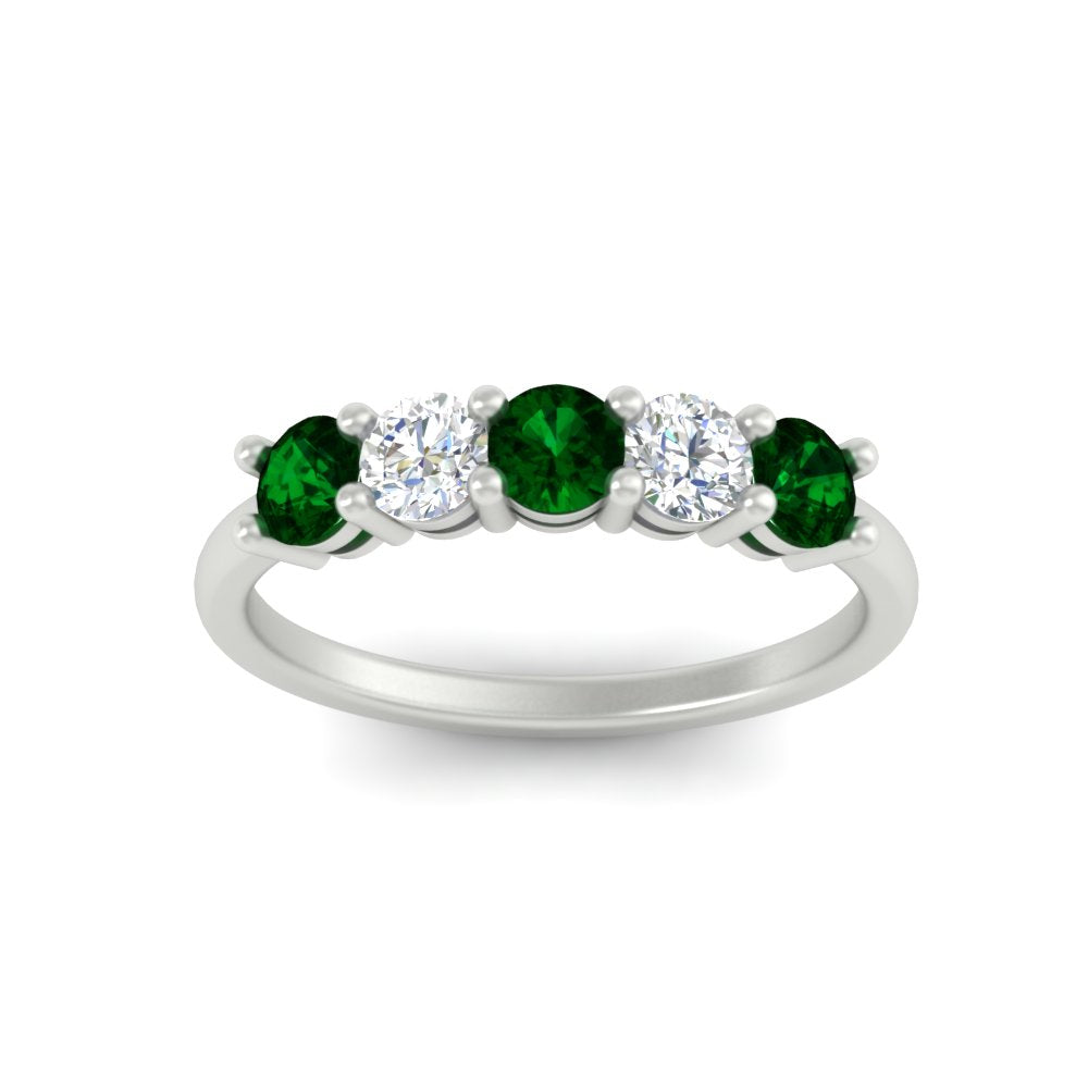 5-stone-round-cut-1-carat-diamond-and-emerald-wedding-band-in-white-gold-FDENS141ROBGEMGRANGLE5-1.00CT-NL-WG