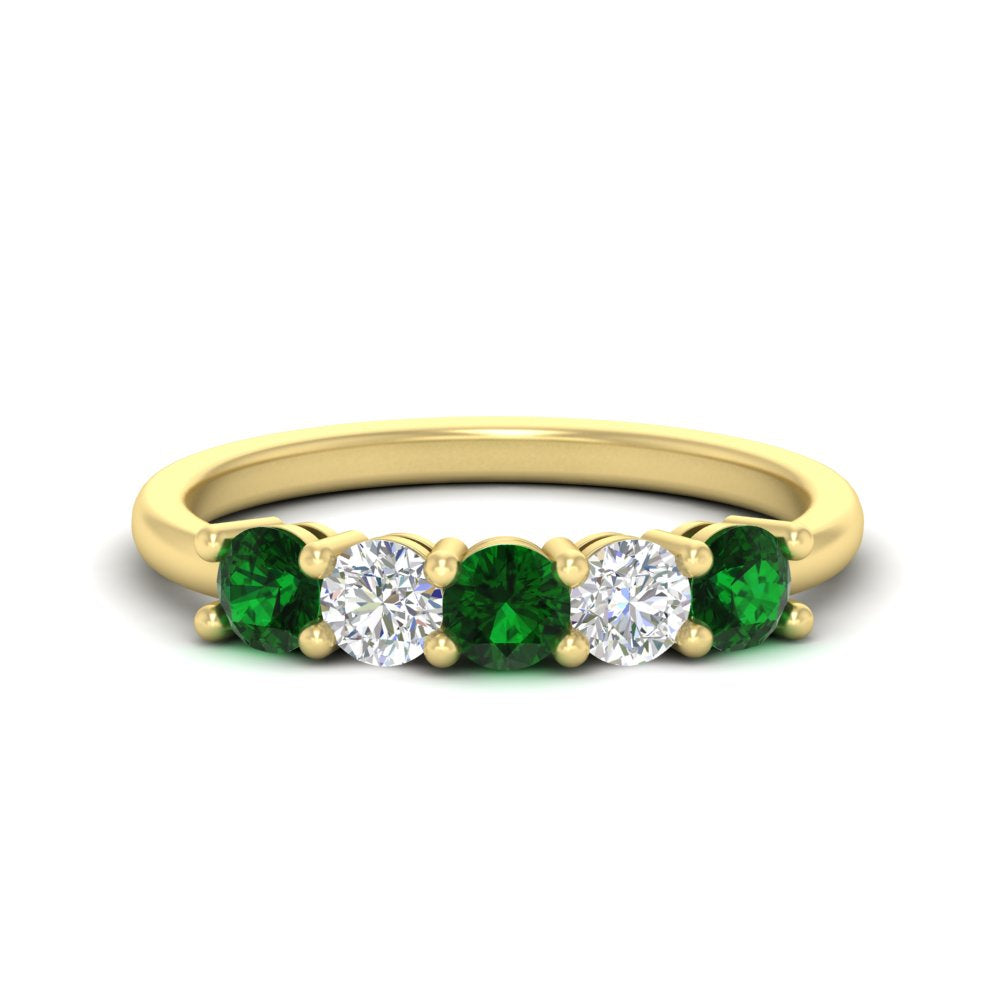 5-stone-round-cut-1-carat-diamond-and-emerald-wedding-band-in-yellow-gold-FDENS141ROBGEMGR-1.00CT-NL-YG