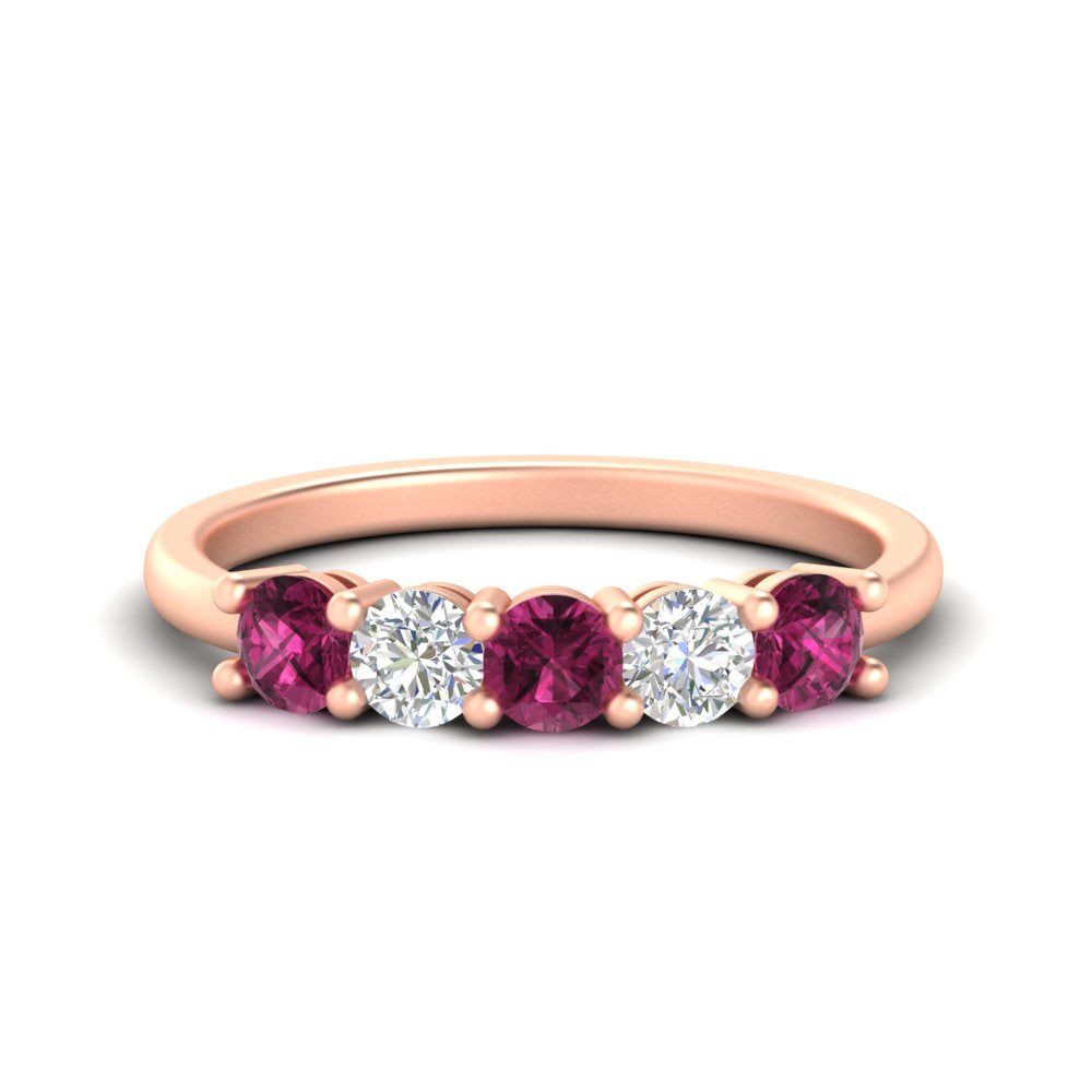5-stone-round-cut-1-carat-diamond-and-pink-sapphire-wedding-band-in-rose-gold-FDENS141ROBGSADRPI-1.00CT-NL-RG