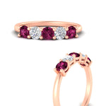 Load image into Gallery viewer, 5-stone-round-cut-1-carat-diamond-and-pink-sapphire-wedding-band-in-rose-gold-FDENS141ROBGSADRPIANGLE3-1.00CT-NL-RG