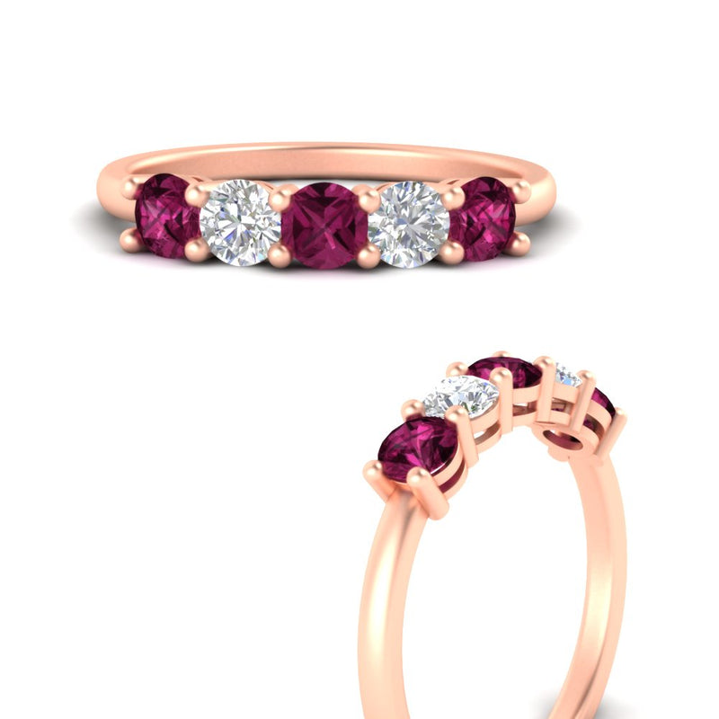 5-stone-round-cut-1-carat-diamond-and-pink-sapphire-wedding-band-in-rose-gold-FDENS141ROBGSADRPIANGLE3-1.00CT-NL-RG
