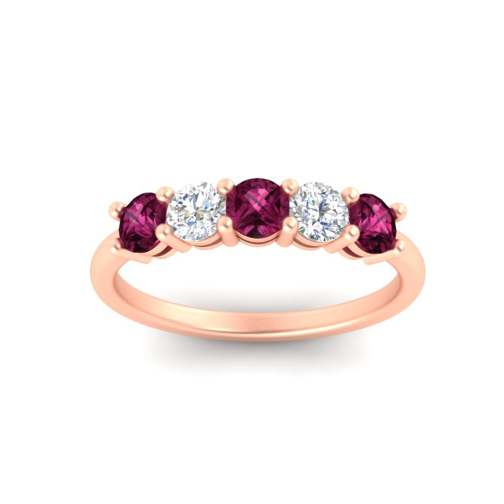 5-stone-round-cut-1-carat-diamond-and-pink-sapphire-wedding-band-in-rose-gold-FDENS141ROBGSADRPIANGLE5-1.00CT-NL-RG