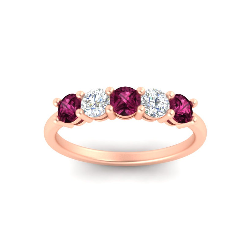 5-stone-round-cut-1-carat-diamond-and-pink-sapphire-wedding-band-in-rose-gold-FDENS141ROBGSADRPIANGLE5-1.00CT-NL-RG