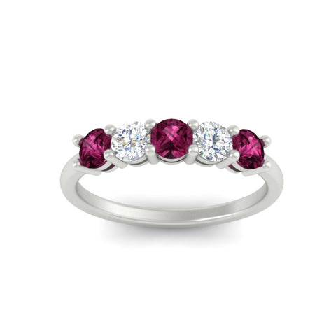 5-stone-round-cut-1-carat-diamond-and-pink-sapphire-wedding-band-in-white-gold-FDENS141ROBGSADRPIANGLE5-1.00CT-NL-WG