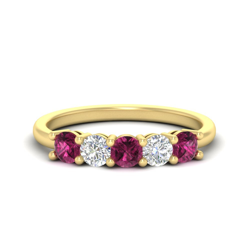 5-stone-round-cut-1-carat-diamond-and-pink-sapphire-wedding-band-in-yellow-gold-FDENS141ROBGSADRPI-1.00CT-NL-YG