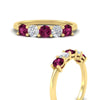 Load image into Gallery viewer, 5-stone-round-cut-1-carat-diamond-and-pink-sapphire-wedding-band-in-yellow-gold-FDENS141ROBGSADRPIANGLE3-1.00CT-NL-YG