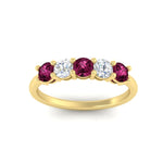 Load image into Gallery viewer, 5-stone-round-cut-1-carat-diamond-and-pink-sapphire-wedding-band-in-yellow-gold-FDENS141ROBGSADRPIANGLE5-1.00CT-NL-YG