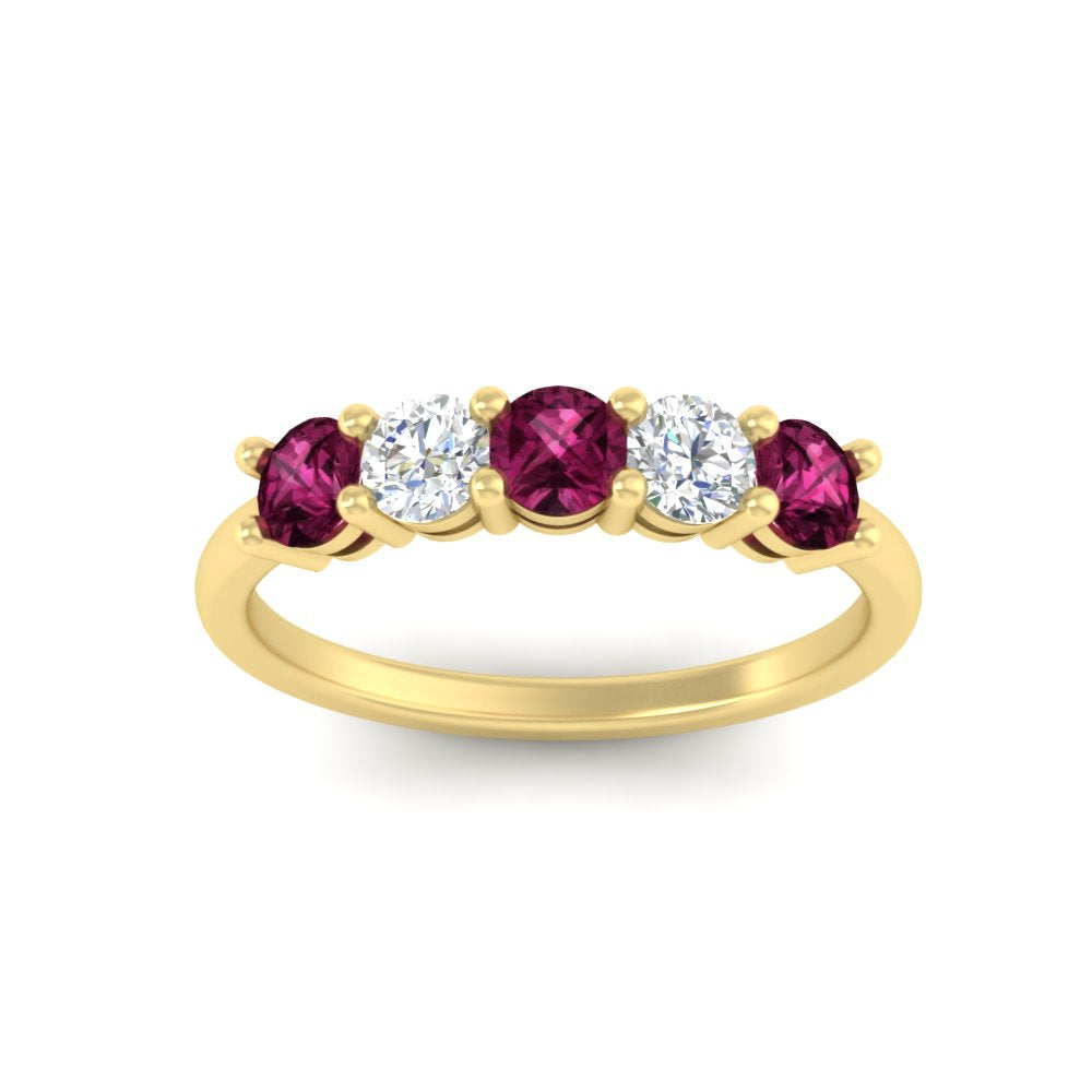 5-stone-round-cut-1-carat-diamond-and-pink-sapphire-wedding-band-in-yellow-gold-FDENS141ROBGSADRPIANGLE5-1.00CT-NL-YG