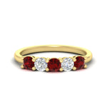 Load image into Gallery viewer, 5-stone-round-cut-1-carat-diamond-and-ruby-wedding-band-in-yellow-gold-FDENS141ROBGRUDR-1.00CT-NL-YG