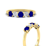 Load image into Gallery viewer, 5-stone-round-cut-1-carat-diamond-and-sapphire-wedding-band-in-yellow-gold-FDENS141ROBGSABLANGLE3-1.00CT-NL-YG