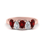 Load image into Gallery viewer, 5-stone-wedding-band-ruby-diamond-teardrop-1.50-carat-rose-gold-FD8294B-0.30CTGRUDRANGLE3-NL-RG
