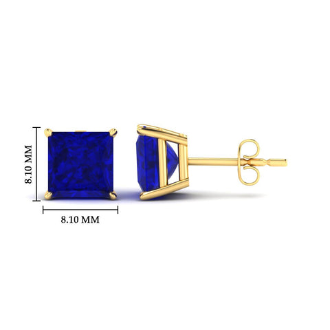 Princess Cut 4 Prong Lab Sapphire Stud Earrings