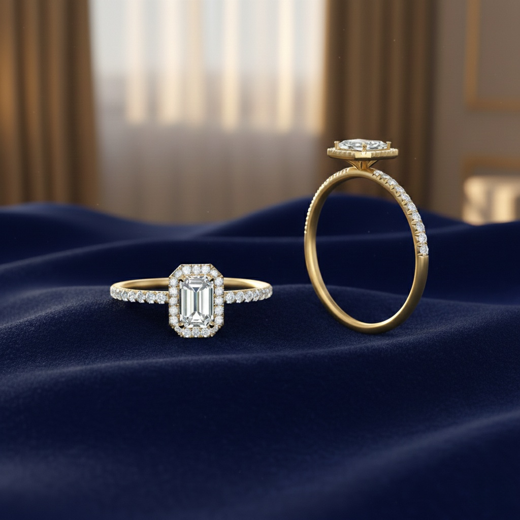Halo Emerald Cut Engagement Rings