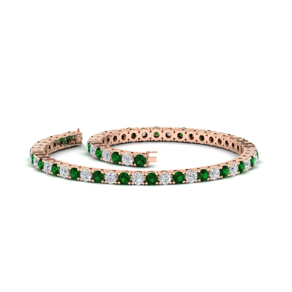 6-Carat-Round-Diamond-Tennis-Bracelet-With-Green-Emerald-In-Rose-Gold-FDBRC8635ROGEMGRANGLE4-6.00_20CT-NL-RG