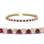 Load image into Gallery viewer, 6-Carat-Round-Diamond-Tennis-Bracelet-With-Pink-Sapphire-In-Yellow-Gold-FDBRC8635ROGSADRPIANGLE2-6.00_20CT-NL-YG
