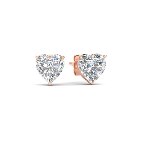 3 Prong Heart Shaped Diamond Solitaire Stud Earring in Basket Setting