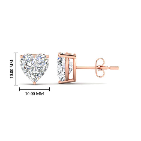 3 Prong Heart Shaped Diamond Solitaire Stud Earring in Basket Setting