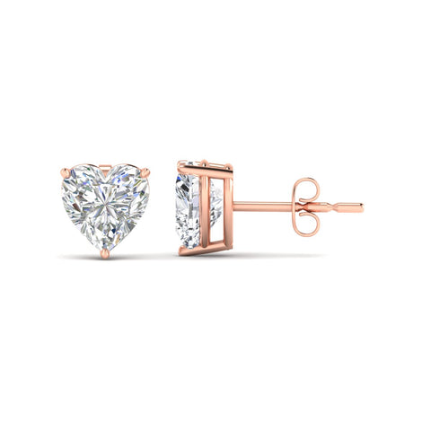 3 Prong Heart Shaped Diamond Solitaire Stud Earring in Basket Setting