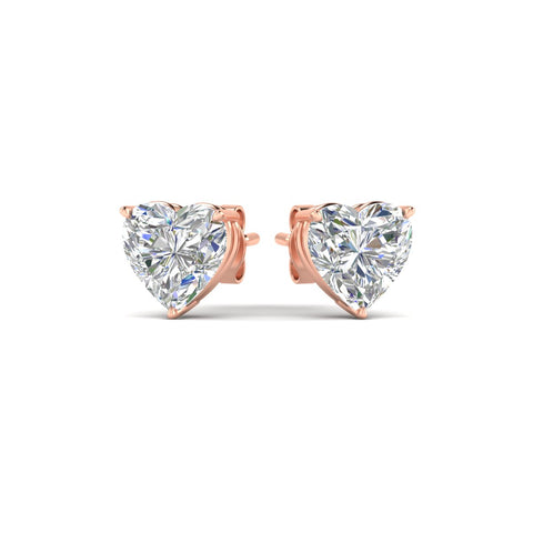 3 Prong Heart Shaped Diamond Solitaire Stud Earring in Basket Setting