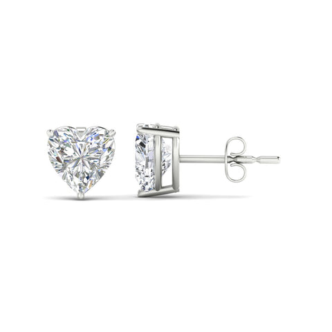 3 Prong Heart Shaped Diamond Solitaire Stud Earring in Basket Setting