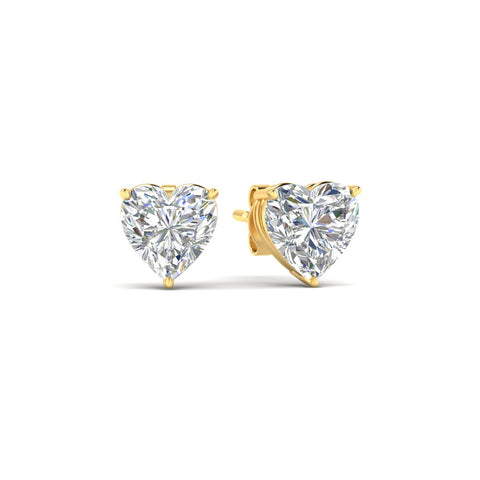 3 Prong Heart Shaped Diamond Solitaire Stud Earring in Basket Setting