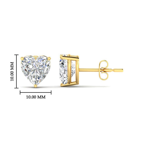 3 Prong Heart Shaped Diamond Solitaire Stud Earring in Basket Setting
