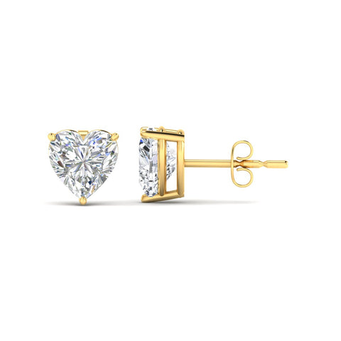 3 Prong Heart Shaped Diamond Solitaire Stud Earring in Basket Setting