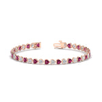 Load image into Gallery viewer, 7-60-ct-bezel-tennis-bracelet-heart-shaped-diamond-with-pink-sapphire-in-rose-gold-fdbrc10581htgsadrpiangle2-7-60-ct-nl-rg
