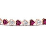 Load image into Gallery viewer, 7-60-ct-bezel-tennis-bracelet-heart-shaped-diamond-with-pink-sapphire-in-rose-gold-fdbrc10581htgsadrpiangle2-7-60-ct-nl-rg
