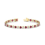 Load image into Gallery viewer, 7-60-ct-bezel-tennis-bracelet-heart-shaped-diamond-with-pink-sapphire-in-yellow-gold-fdbrc10581htgsadrpiangle2-7-60-ct-nl-yg
