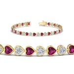 Load image into Gallery viewer, 7-60-ct-bezel-tennis-bracelet-heart-shaped-diamond-with-pink-sapphire-in-yellow-gold-fdbrc10581htgsadrpiangle2-7-60-ct-nl-yg
