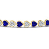 Load image into Gallery viewer, 7-60-ct-bezel-tennis-bracelet-heart-shaped-diamond-with-sapphire-in-yellow-gold-fdbrc10581htgsablangle2-7-60-ct-nl-yg