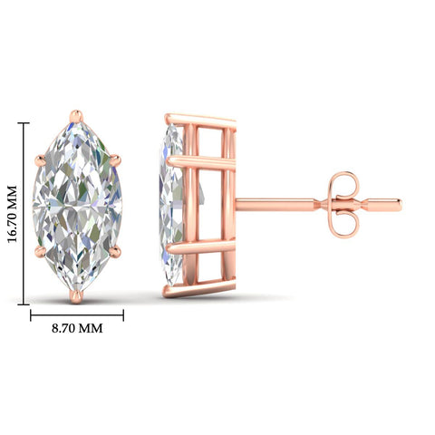 6 Prong Marquise Diamonds Solitaire Stud Earring in Basket Setting