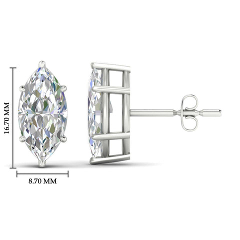 6 Prong Marquise Diamonds Solitaire Stud Earring in Basket Setting