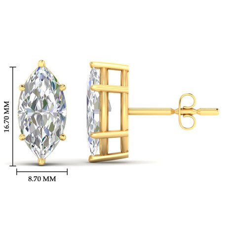 6 Prong Marquise Diamonds Solitaire Stud Earring in Basket Setting