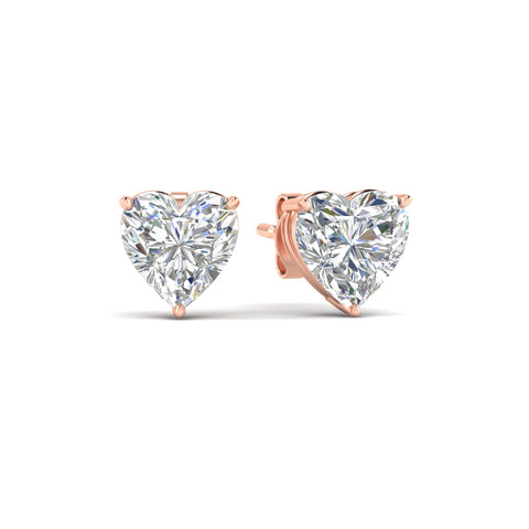 3 Prong Heart Shaped Diamond Solitaire Stud Earring in Basket Setting