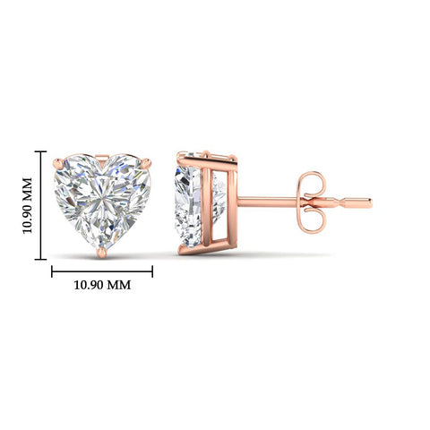 3 Prong Heart Shaped Diamond Solitaire Stud Earring in Basket Setting