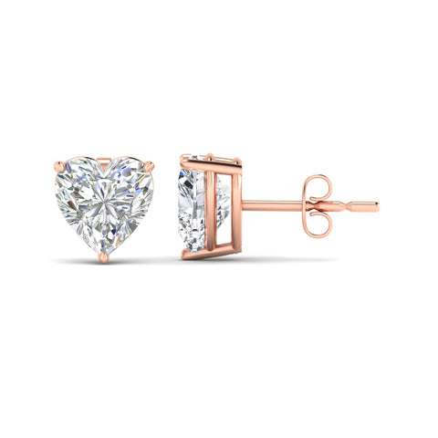 3 Prong Heart Shaped Diamond Solitaire Stud Earring in Basket Setting