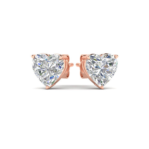 3 Prong Heart Shaped Diamond Solitaire Stud Earring in Basket Setting