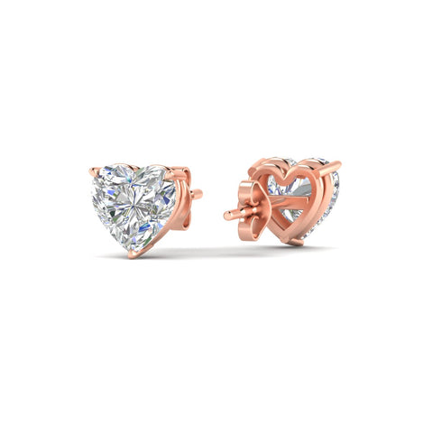 3 Prong Heart Shaped Diamond Solitaire Stud Earring in Basket Setting