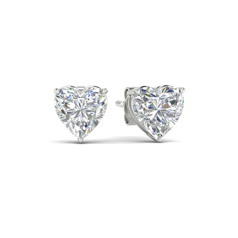 3 Prong Heart Shaped Diamond Solitaire Stud Earring in Basket Setting
