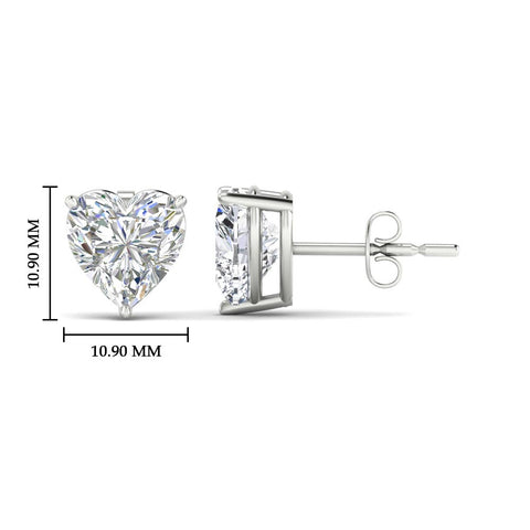 3 Prong Heart Shaped Diamond Solitaire Stud Earring in Basket Setting