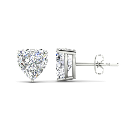 3 Prong Heart Shaped Diamond Solitaire Stud Earring in Basket Setting