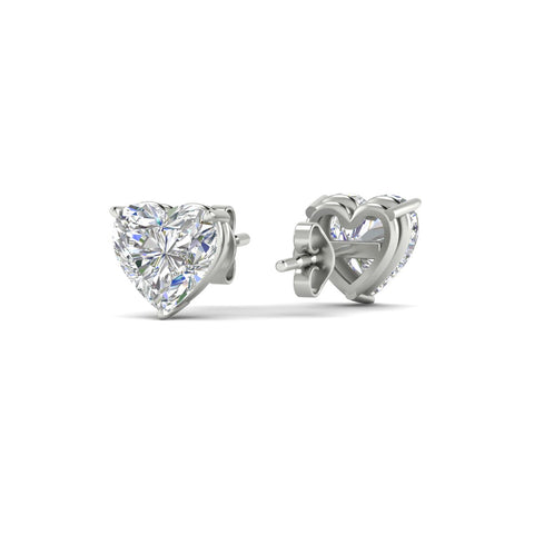3 Prong Heart Shaped Diamond Solitaire Stud Earring in Basket Setting